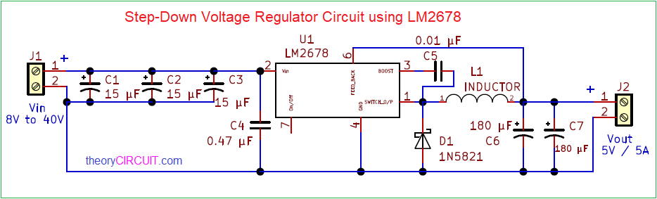 http://theorycircuit.com/wp-content/uploads/2021/02/Step-Down-Voltage-Regulator-Circuit-using-LM2678.png