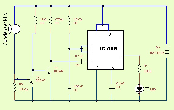 Clap On Clap Off Switch Circuit Diagram using 555 timer IC