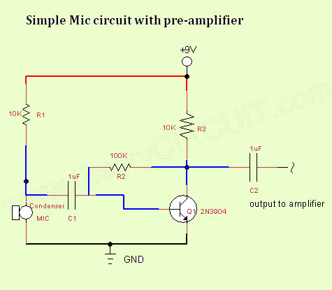 Simple Mic circuit with pre - amplifier