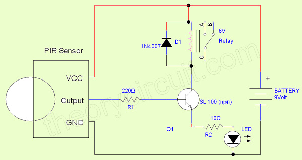 Simple PIR sensor circuit - theoryCIRCUIT circuit diagram diode 