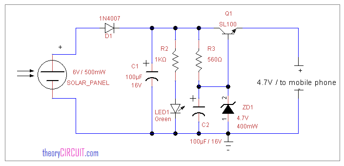 solar power mobile charger circuit
