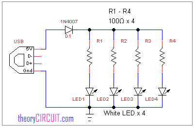 USB LED Lamp Circuit  5v USB Light for Laptop