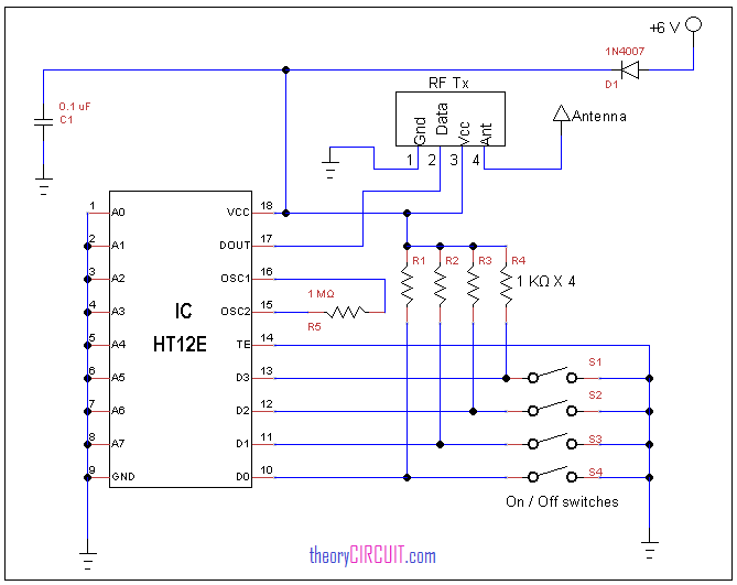 remote control transmitter and receiver circuit