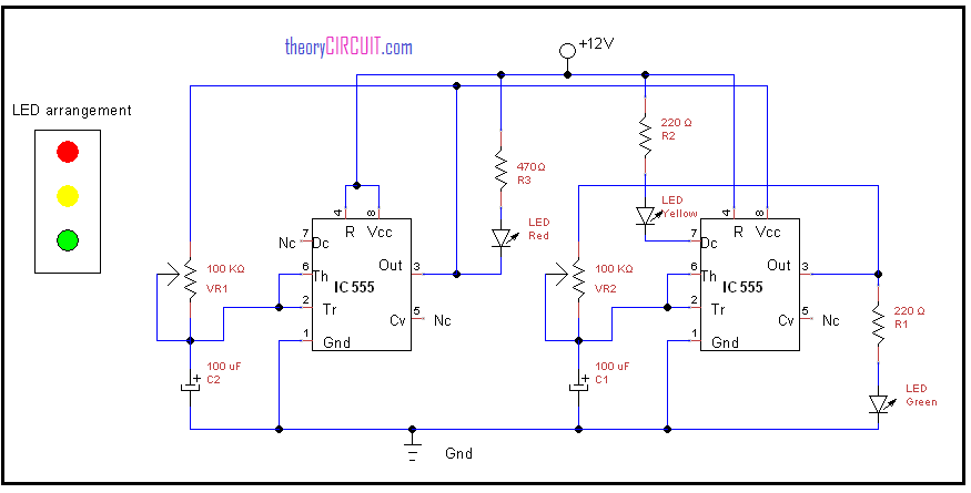 Traffic Light Circuit Using Ic 555