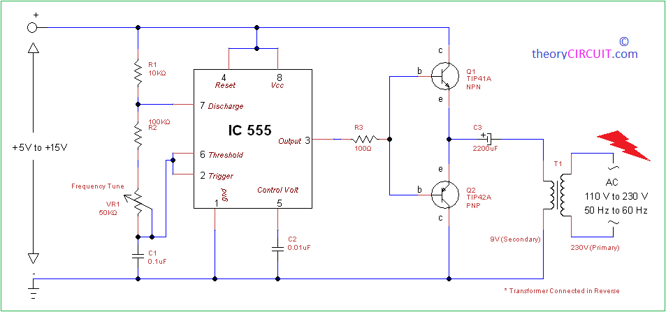 Simple Inverter Circuit Using IC 555   Inverter Circuit Using IC 555 