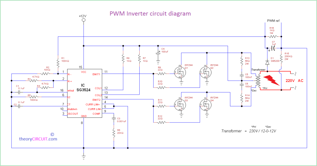 pwm inverter circuit diagram using ic sg3524 and mosfet