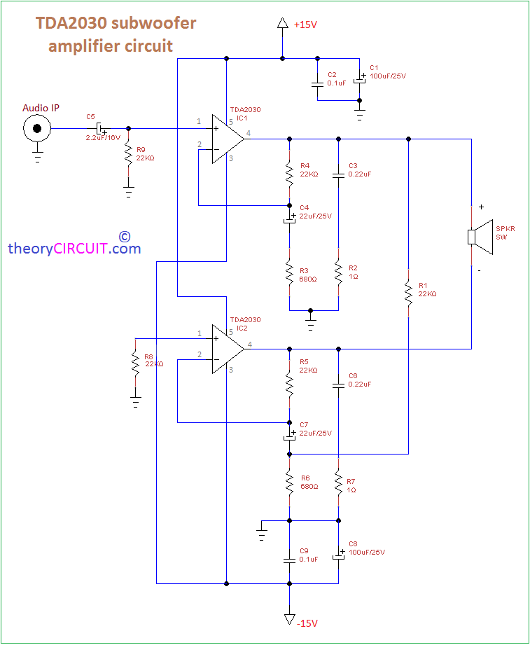 tda2030 subwoofer amplifier circuit