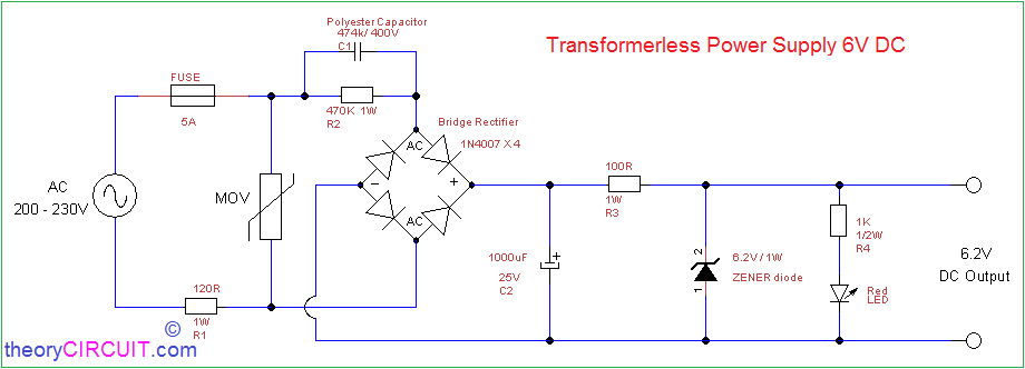 Transformerless Power Supply 6v Dc