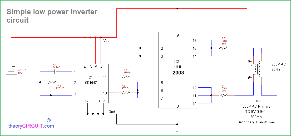 Simple Inverter Circuit using CD4047 and ULN2003