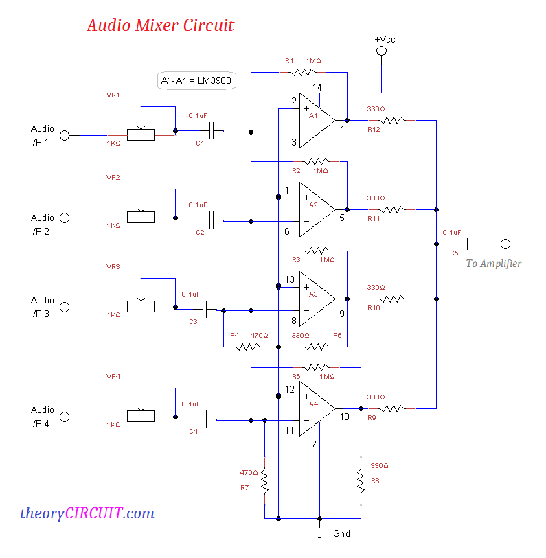 stereo audio mixer circuit