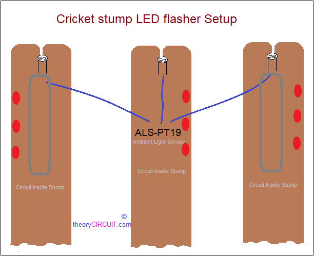 Cricket stump LED flasher circuit