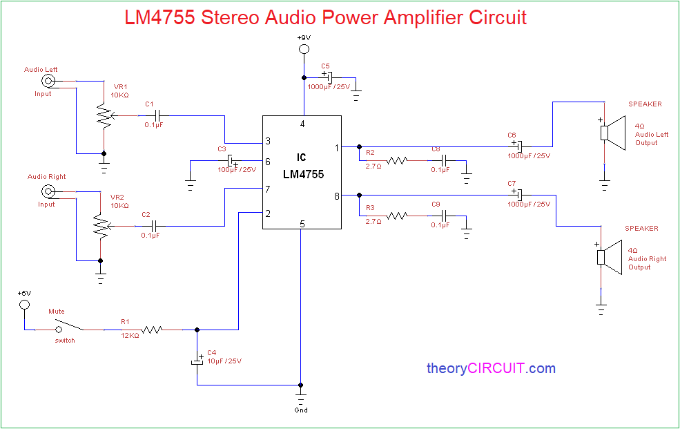 Lm4755 Stereo Audio Power Amplifier Circuit