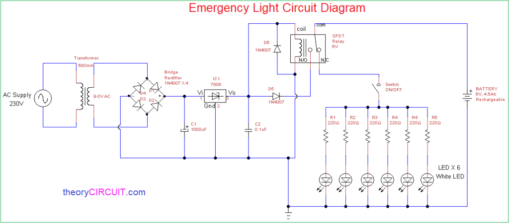 emergency light circuit diagram - theoryCIRCUIT - Do It Yourself