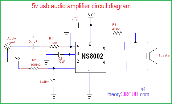 5V USB Audio Amplifier Circuit Diagram