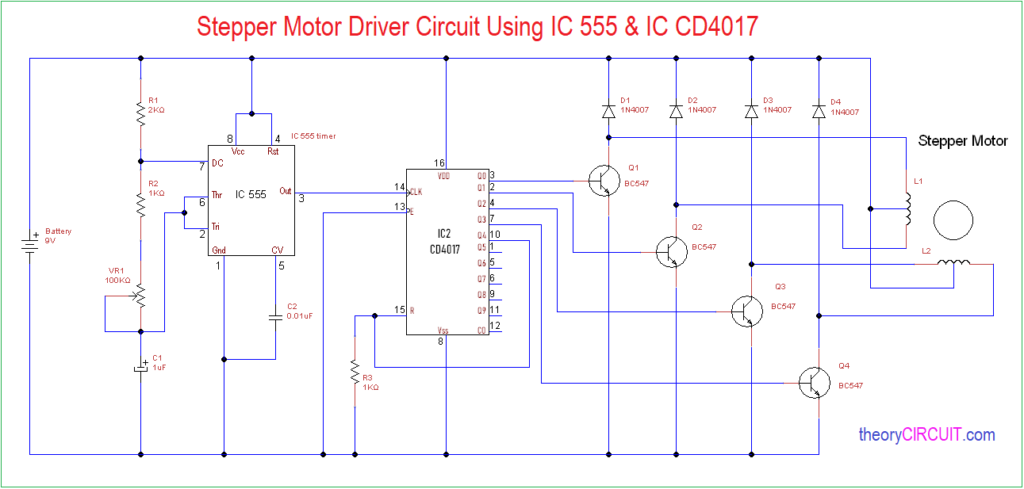 555 Timer Stepper Motor Controller Circuit