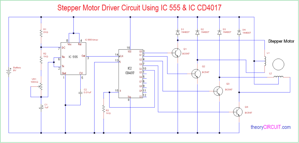 555 Timer Stepper Motor Controller Circuit h bridge controller wiring diagram 