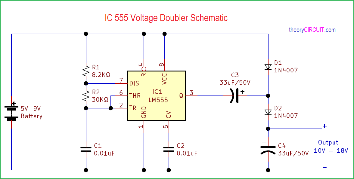 Simple IC 555 Voltage Doubler Schematic