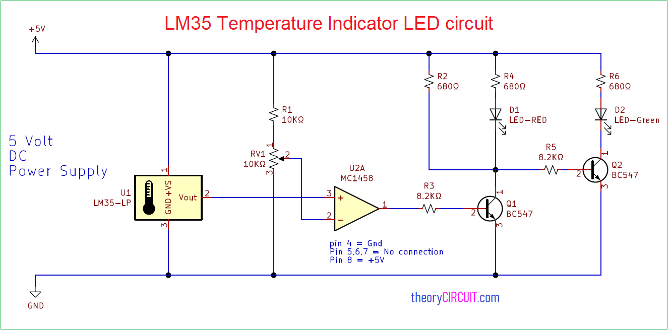 LM35 Indicator LED circuit