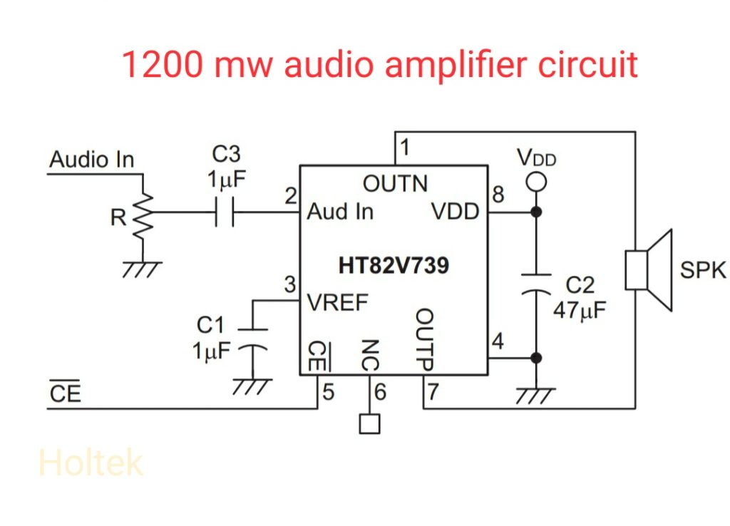 HT82V739 1200 mW audio amplifier circuit diagram