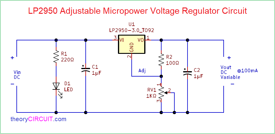 LP2950 Adjustable Micropower Voltage Regulator Circuit