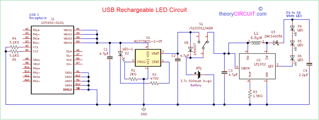 USB Rechargeable LED Circuit