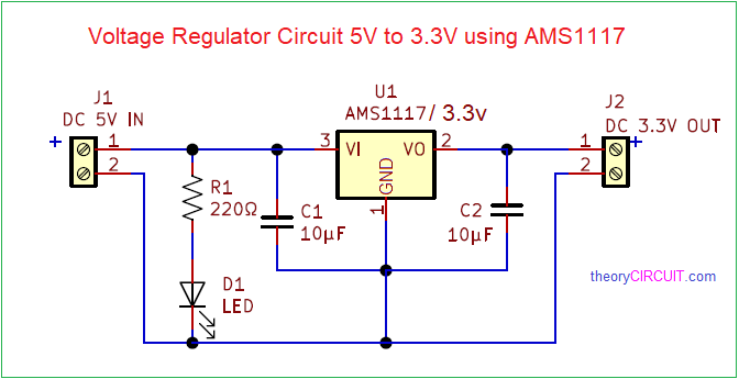 Voltage Regulator Circuit 5V to 3.3V - theoryCIRCUIT - Do It Yourself ...