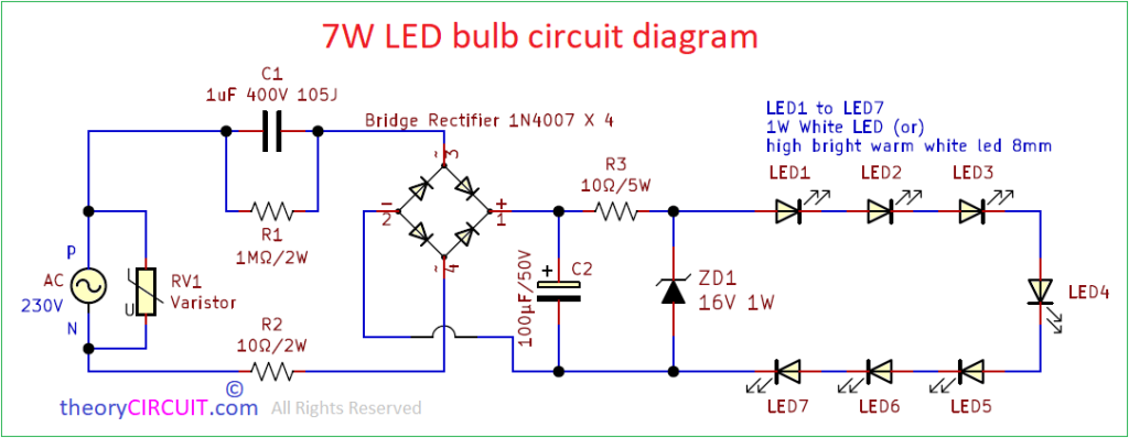 7W LED Bulb Circuit Diagram - theoryCIRCUIT - Do It Yourself ...