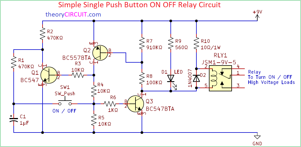 Simple Single Push Button ON OFF Relay Circuit