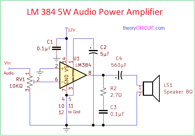 LM384 5W Audio Power Amplifier