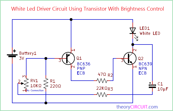 White Led Driver Circuit Using Transistor With Brightness Control