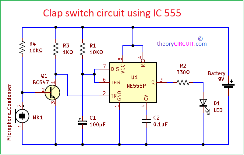 Two Clap ON - Clap OFF Circuits - 555 IC