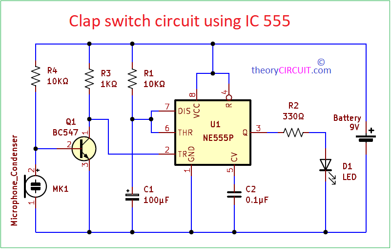 Clap ON Clap OFF Switch using 555 Timer