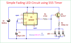 Simple Fading LED Circuit using 555 Timer