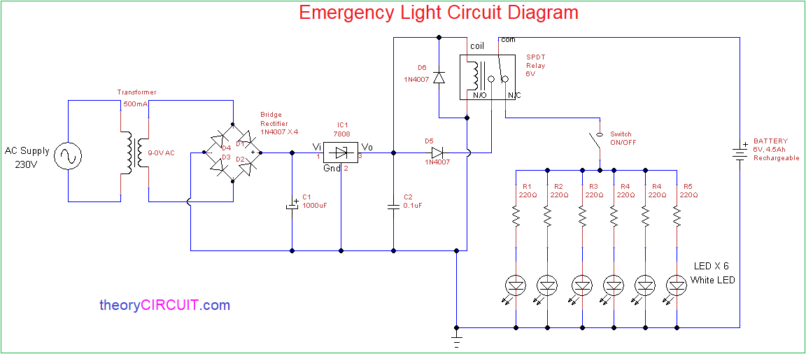 Automatic LED Emergency Light Circuit Diagram using LDR