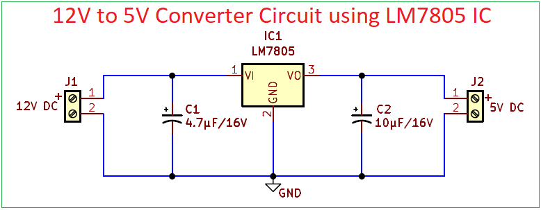 12V to 5V Converter using LM7805 IC - Power Supply