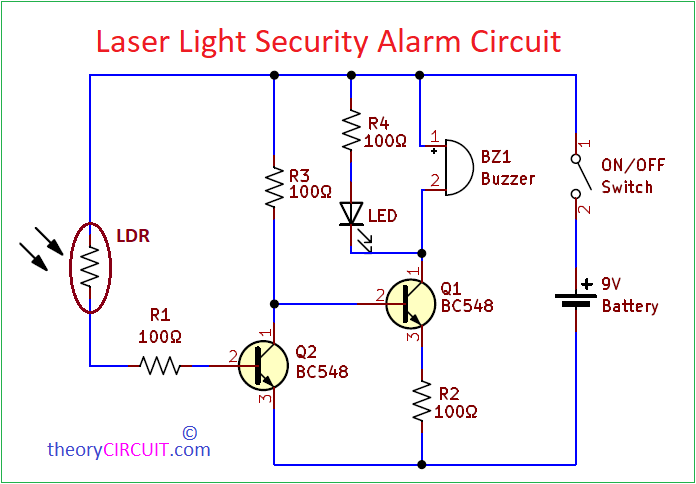 Laser Security Alarm Circuit Diagram using IC 555 and LM358