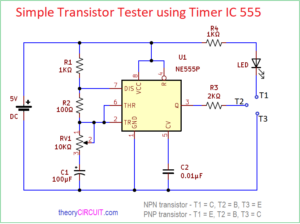 Transistor Tester Circuit Using 555 Timer