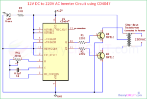 12V DC to 220V AC Inverter Circuit using CD4047